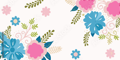 Fotografia Floral arrangement with pink and blue blossoms on a white background