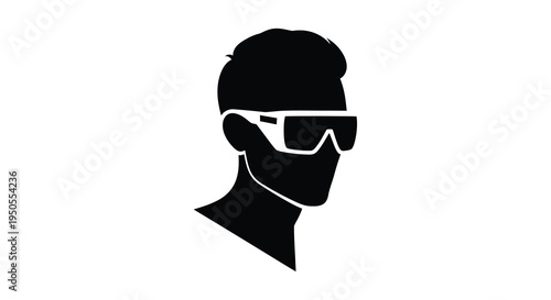 A striking black silhouette depicts a man wearing modern sunglasses showcasing a profile view with defined features high quality