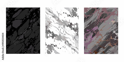 Abstract marble textures in black white and pink color schemes