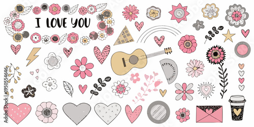 Floral arrangement with i love you message and playful doodles