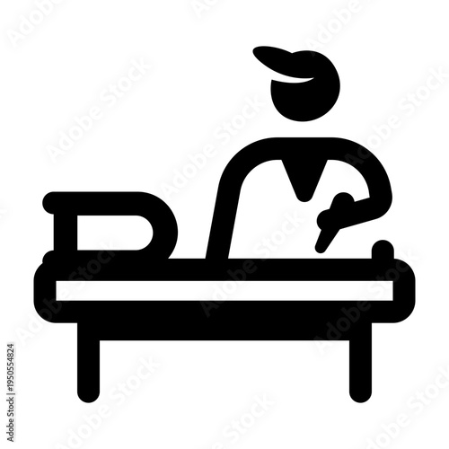 Glyph style icon depicting a student doing homework