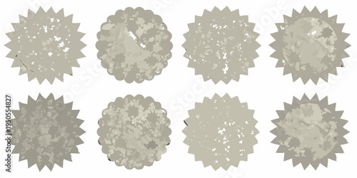 Eight distressed starburst shapes arranged in a grid formation