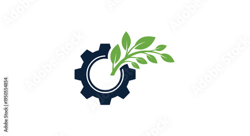 This image showcases a symbolic representation of eco friendly technology combining a gear with vibrant green foliage high quality professional