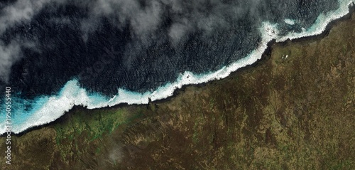 Fotografie Amsterdam Island Remote Volcanic Coastline Aerial View in the Southern Indian Oc
