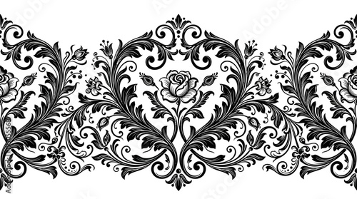 Black floral decorative border design element.