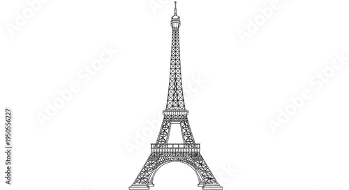 A detailed line drawing showcases the iconic eiffel tower a wrought iron lattice structure against a white backdrop high quality