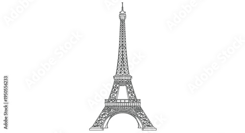 A detailed line drawing depicts the iconic eiffel tower a wrought iron lattice structure in paris france high quality professional