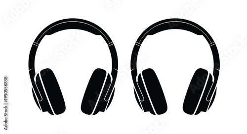 A minimalist depiction showcases two pairs of over ear headphones in a stark black and white silhouette style high quality professional detailed