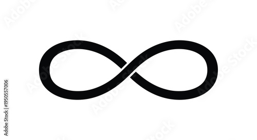 A stark black infinity symbol is prominently displayed against a clean white background representing endlessness high quality professional detailed