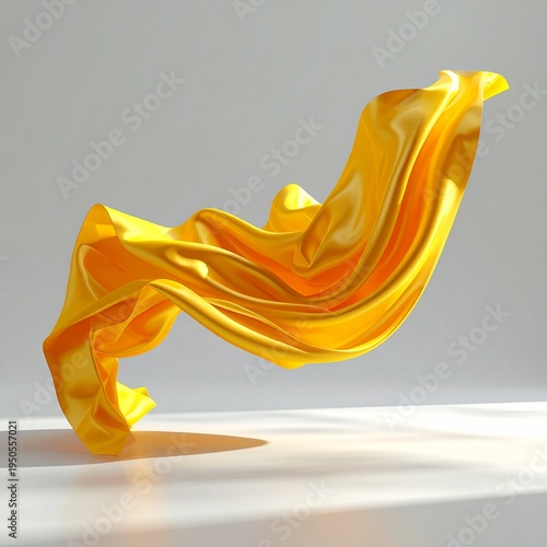 3d render. Abstract fashion background. Expressive yellow drapery floating and waving