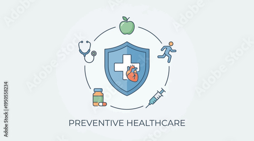 Preventive Healthcare Concept with Medical Icons and Symbols for Health and Wellness