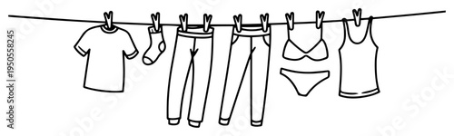 laundry clothes hanging line icon set