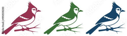 bird perched branch silhouette icon set