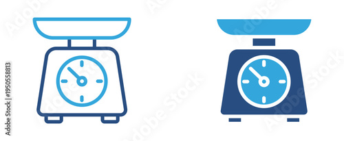 Kitchen scale icon set. Food weighing scale icon, cooking measurement and kitchen appliance concept. Vector illustration.