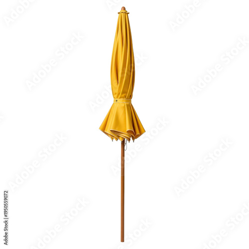 Closed yellow patio umbrella on transparent background