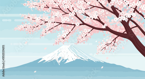 Cherry Blossoms Over Mount Fuji, Japan Spring Landscape