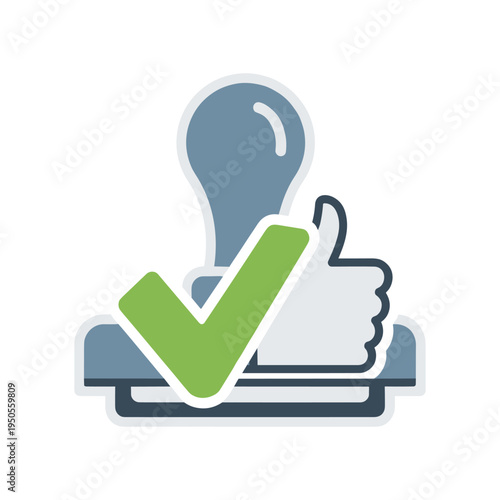 approved stamp with green checkmark and thumbs up
