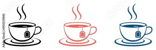 colorful tea coffee cup icon set