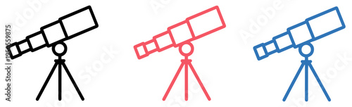 astronomical telescope tripod icons set