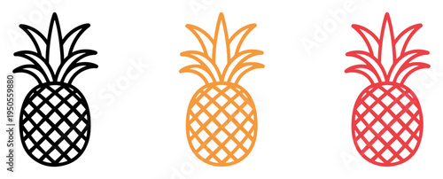 tropical pineapple fruit icons set