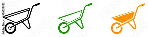garden cart wheelbarrow icons set