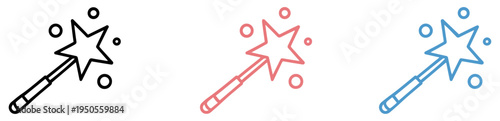 magic wand stars icons set