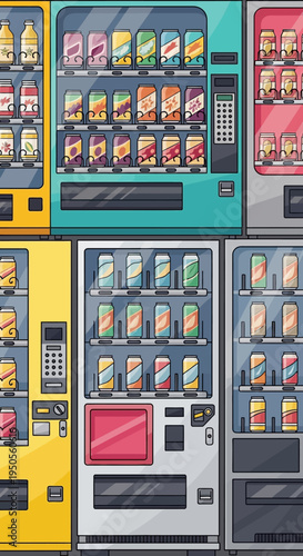 Pixel Art Vending Machines with Colorful Drinks and Snacks