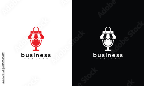 Business Podcast Shopping Logo. Retail E-commerce Marketing Communication Brand Icon Design.