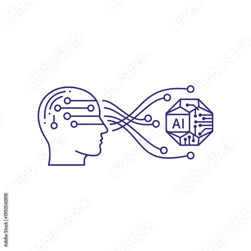 Human brain connected to artificial intelligence illustration showcasing technology integration and future possibilities in a simple graphic