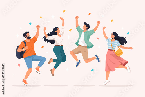 Happy People Jumping Together
