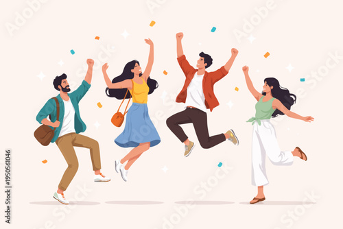 Happy People Jumping Together