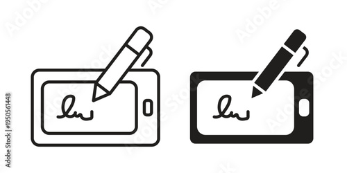 Electronic signature icon concept. Simple solid style. line stroke icons