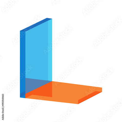 3D illustration of blue glass wall and orange floor