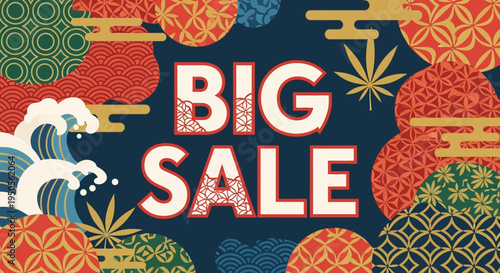 Big Sale Japanese Traditional Pattern Wave Background