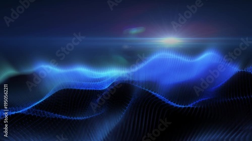 An abstraction of virtual, smooth energy waves, like music transformed into matter and feelings, creates a pleasant, calming background.