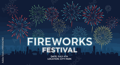 Fireworks Festival Celebration Over City Skyline at Night