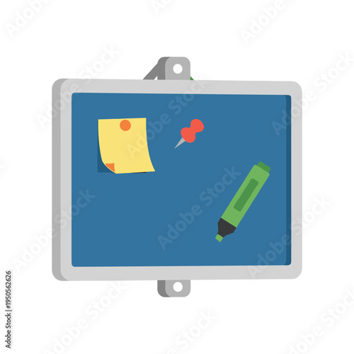illustration of a blue bulletin board with office supplies