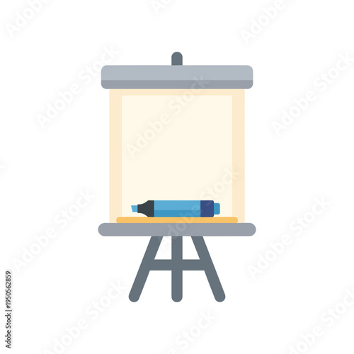 flat design illustration of easel with blank canvas and marker