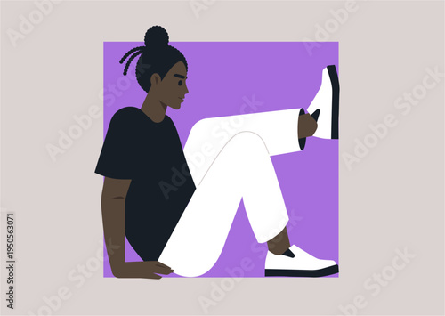 A person sits inside a square frame, symbolizing the boundaries of personal growth and the tension between comfort, restraint, and stepping beyond familiar limits