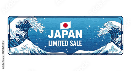 Japan Limited Sale Banner with Great Wave and Japanese Flag