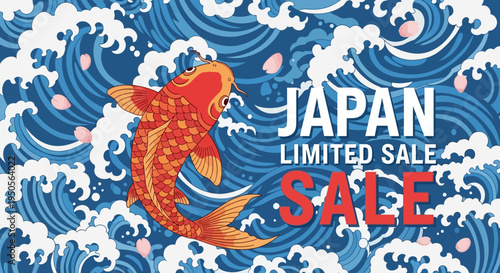 Japanese Koi Fish and Waves with Limited Sale Text