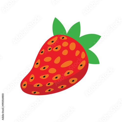 Fresh ripe red strawberry with green leaf isolated on white background