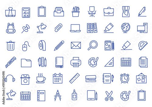 School stationary icon set. Editable line icons. Vector illustration.