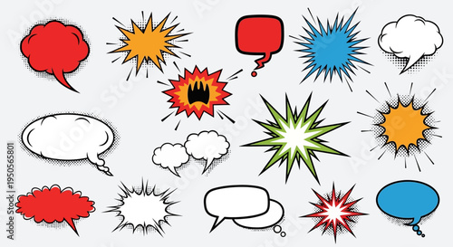 Comic Book Speech Bubbles and Explosions Set, Vector Graphics