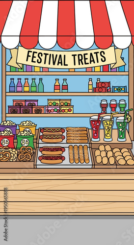 Festival Treats Stand: Hot Dogs, Pretzels, Drinks, and Snacks at a Fair