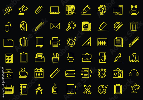 School stationary icon set. Editable line icons. Vector illustration.