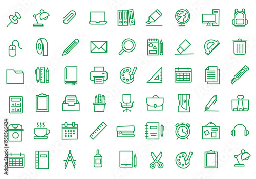 School stationary icon set. Editable line icons. Vector illustration.