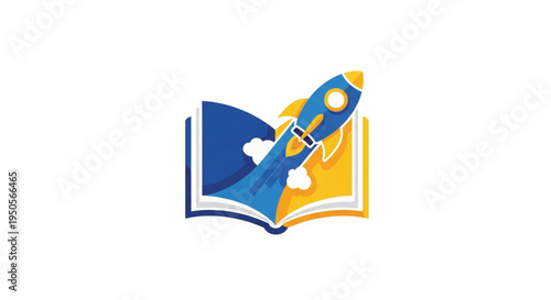 A creative and professional logo concept featuring an open book integrated with a launching rocket. This metaphorical design represents knowledge, growth, innovation, education.