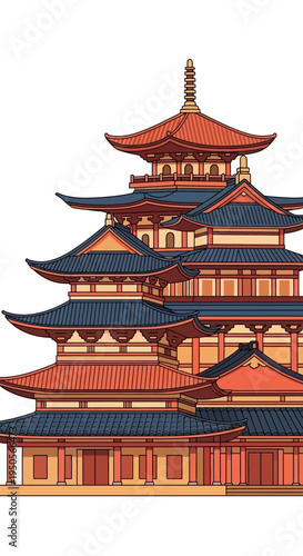 Pixel Art Japanese Pagoda Temple Architecture