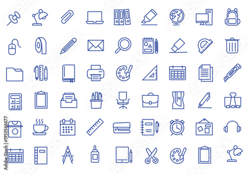 School stationary icon set. Editable line icons. Vector illustration.